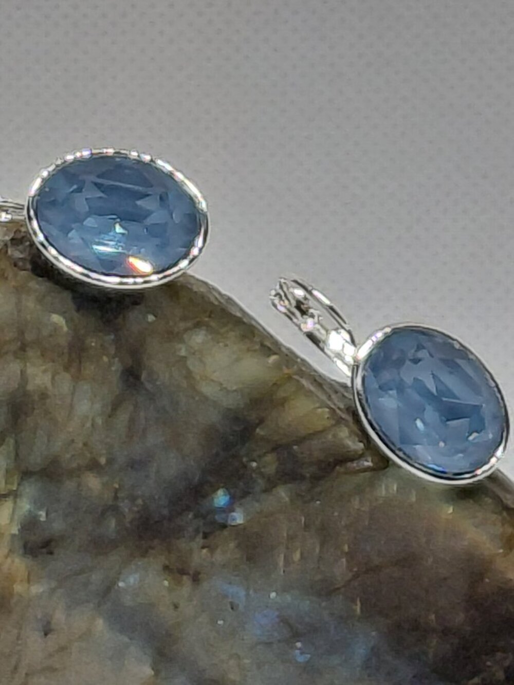 Artisan Handmade Swarovski Crystal Denim Blue Ignite Leverback Earrings
